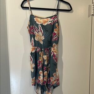 Floral Spaghetti-Strap Jumpsuit Romper in Teal